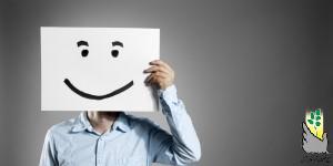 Smiley man. Business Mask Face Smiling Holding Hand Paper
